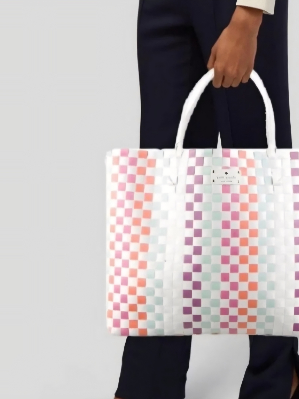 Kate Spade Multicolored Checker Woven Tote